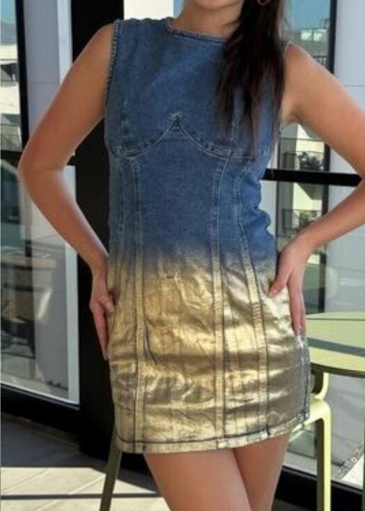 Forever 21 Dresses & Skirts - Forever 21 Metallic Gold Ombre Foil Denim Mini Dress Small